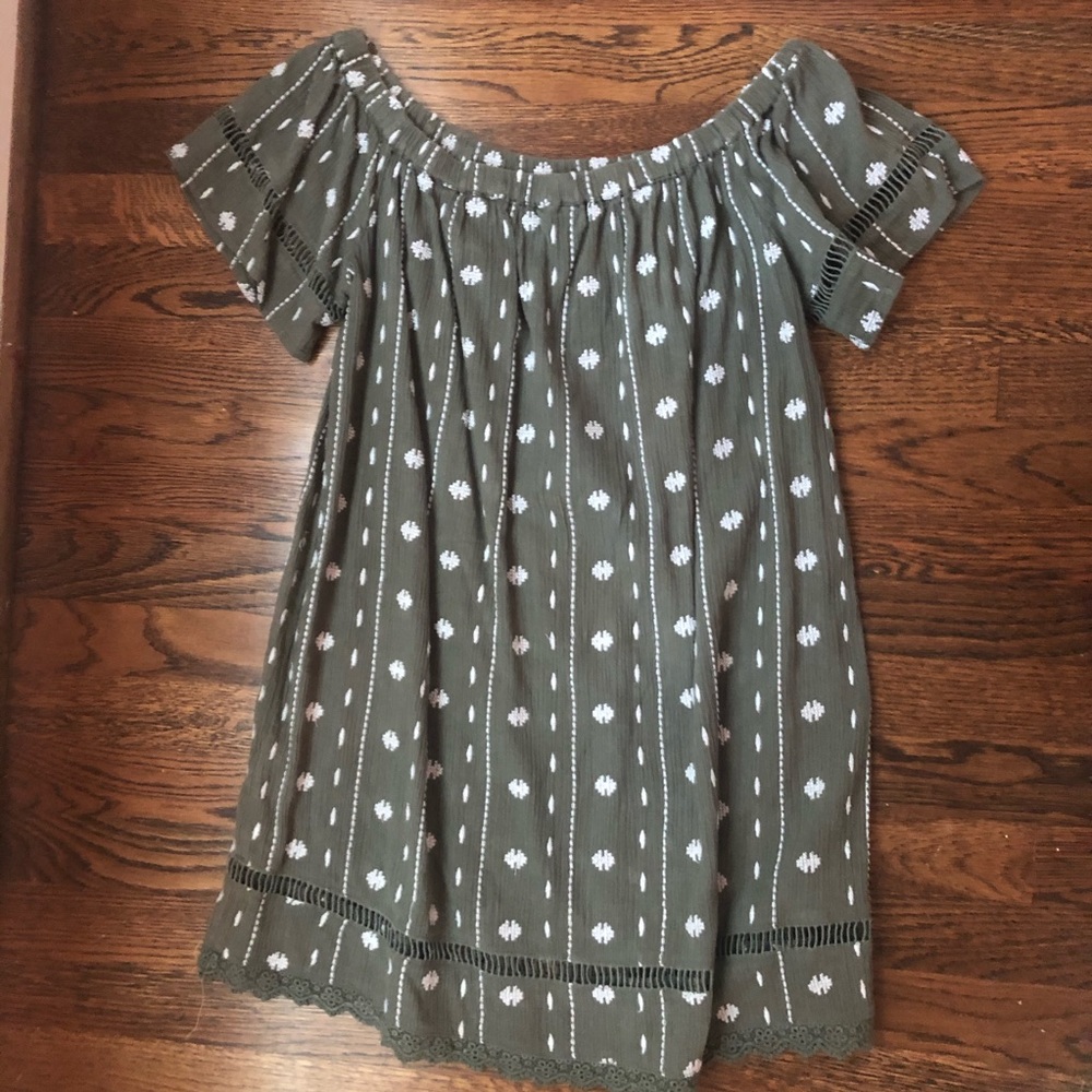 Topshop Off the Shoulder Olive Embroidery Dress